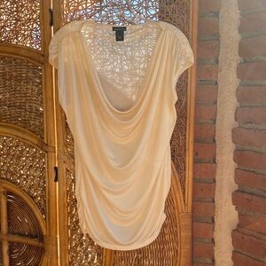 Moda International Cream Drape Gathered  Blouse Size Medium New Condition